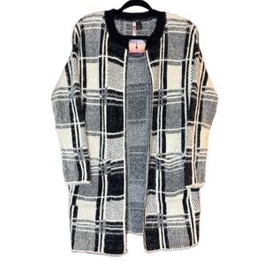Love by Design Plaid Eyelash Texture Knit Coatigan Cardigan Jacket NWT Size L
